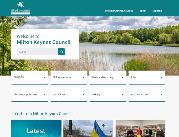 Screenshot of Milton Keynes council website