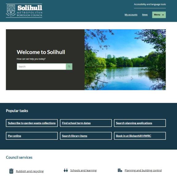 Solihul Council website homepage.