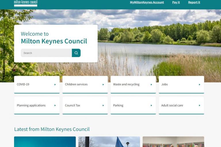 Screenshot of Milton Keynes council website