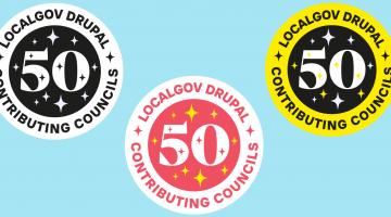 Stickers celebrating LocalGov Drupal's 50th council