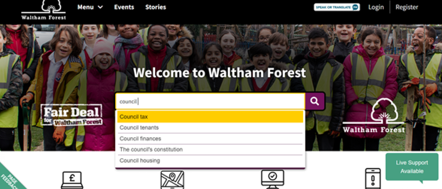Waltham Forest search with suggested pages 